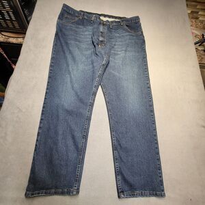 Wrangler Jeans Mens 46x31 Blue Denim Regular Fit Straight Leg Distressed